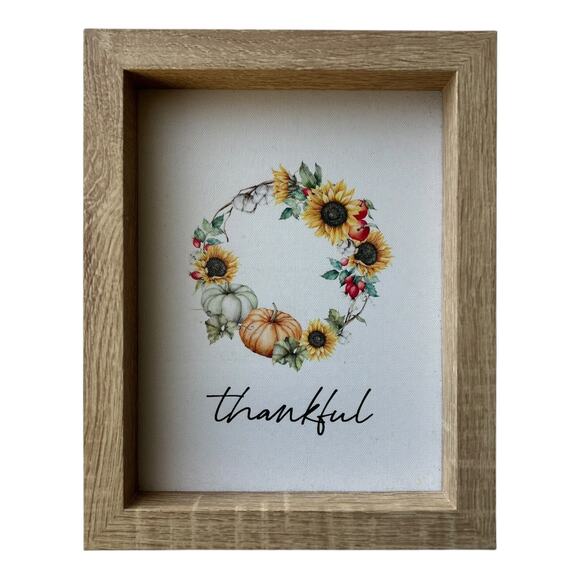 Unbranded Other - Farmhouse “Thankful” Framed Wall Art Sunflower Pumpkin Fall Harvest Decor 8x10